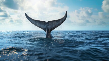 Fototapeta premium Majestic Whale Tail Emerges From the Water