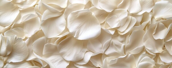 Lush and fragrant roses petals in shades of white color