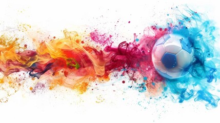 Colorful Paint Splattered Soccer Ball - obrazy, fototapety, plakaty