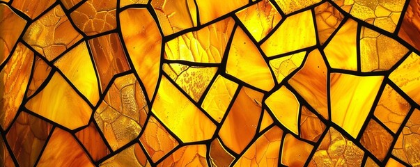 Close-Up of a Yellow Stained Glass Window - obrazy, fototapety, plakaty