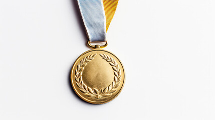 Shiny golden medal showcased against a neutral gray backdrop, offering a 3D rendered illustration of achievement and recognition.