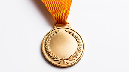 Shiny golden medal showcased against a neutral gray backdrop, offering a 3D rendered illustration of achievement and recognition.