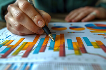 business charts and stationery on orange background