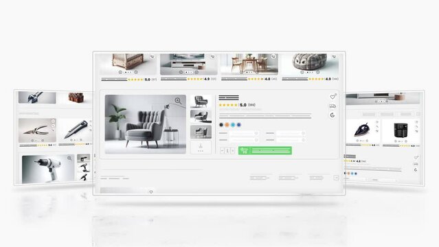 Sales and shopping web page for e-commerce. Website animation of furniture and hardware products.
