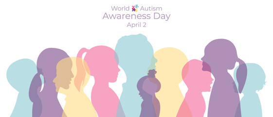 World Autism Awareness Day banner.Flat vector illustration with silhouettes of children.