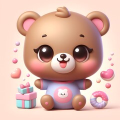 Logo of Cute baby bear with big eyes lovely little animal 3d rendering cartoon character. 