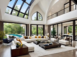 Captivating View of Modern Space with Vaulted Cathedral Ceiling