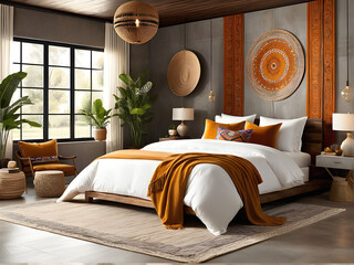Concrete & Wood Panel Magic - Boho Modern Bedroom Design Enchants
