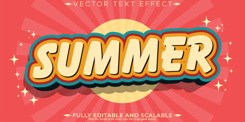 Retro vintage summer text effect, editable 70s and 80s text style