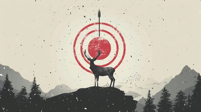  illustration of deer on the target, logo style, minimalistic, copy space, 16:9