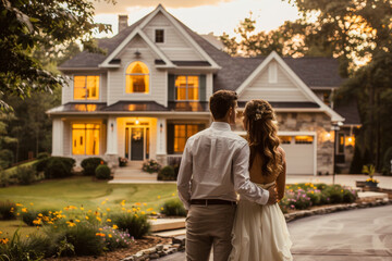 Fototapeta premium Romantic Couple at Elegant Home at Sunset