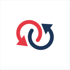 Flat icon of cyclic rotation, sync arrows. synchronize icon, rotation symbol. Stock vector illustration isolated on white background.