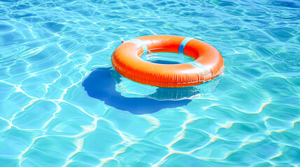 An inflatable ring floats gracefully on the shimmering surface of a pool, inviting relaxation and leisure on a warm, sunny day.