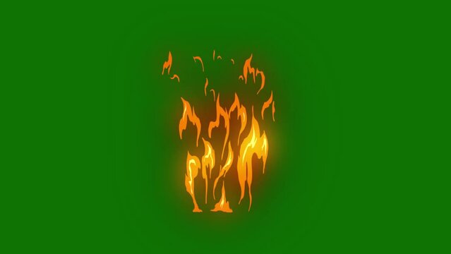 Burning Fire Element: Bonfire with Close-Up Flames Burning Slow Motion Effect Green Screen Background Footage Motion Graphics