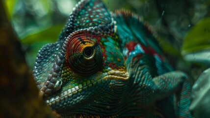 Chameleon in a green jungle