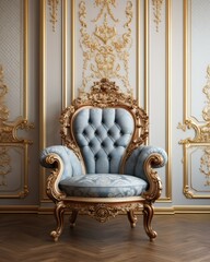 Three-Dimensional Classic Luxury Armchair with Antique Carved Design for Decorating Background.