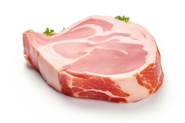 Smoked Ham. Piece of Meat with Fat Isolated on White Background. Ideal for Food, Grocery or Meat