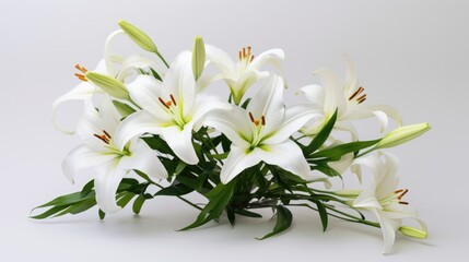 Pure and Beautiful Lily Flowers Bouquet for Easter and Bridal Occasions on White Background.