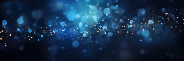 Obraz premium Luxury Dark Blue Banner with Bokeh Lights. Modern Shine Background for Free Text Space