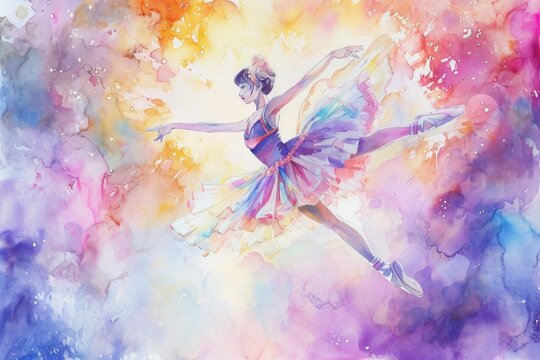 a painting of a ballerina in a colurful tutu