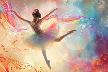a painting of a ballerina in a colourful tutu