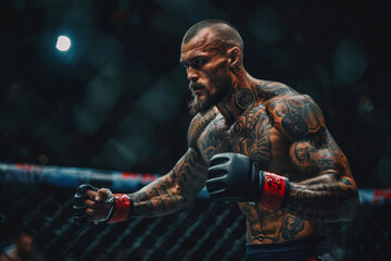 Male MMA Fighter in Ring with Tattoos