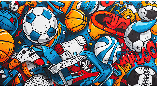 Sport-Themed Doodle Collection: Highly Detailed 8K