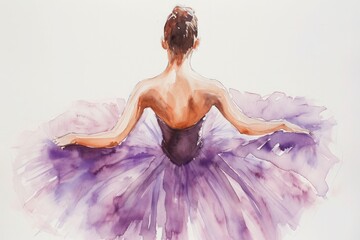 a painting of a ballerina in a purple tutu - obrazy, fototapety, plakaty