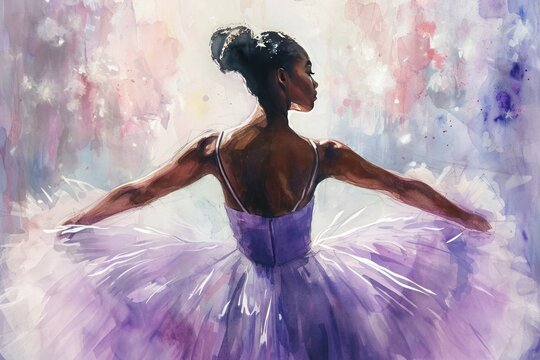 a painting of a ballerina in a violet tutu