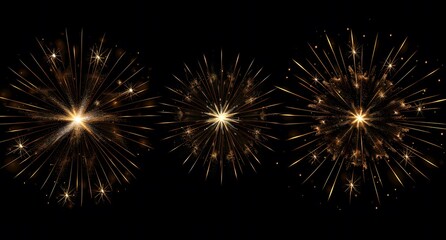 Obraz premium set of fireworks on black background with golden sparkles