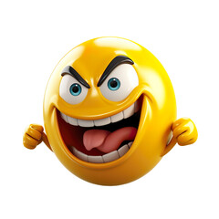 Yellow smiley angry, 3D picture on transparent background