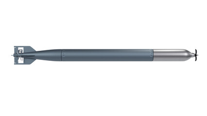 Combat torpedo for submarine isolated on transparent and white background. Submarine concept. 3D render