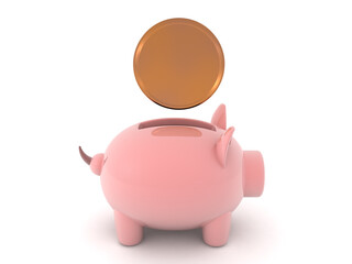 3D Rendering of coin and piggy bank
