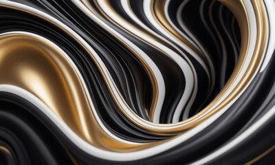 a black and gold abstract painting wallpaper with white and black swirl_6