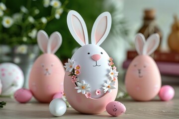 Cheerful Bunny with Easter Eggs: Paper Handicraft Creativity