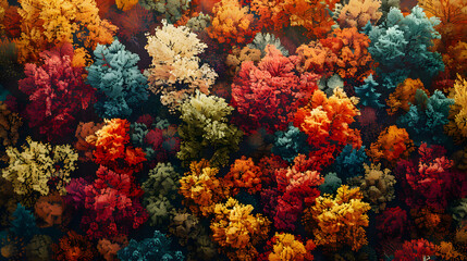 Naklejka na ściany i meble Tapestry of Fall Colors - Forest Aerial View Wallpaper