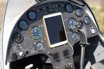 Modern two-seater small helicopter cockpit