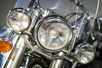 Classic round headlights of an old motorcycle