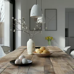 Fototapeten Modern & minimalistic easter table decoration in wam and earthy colors with copy space © Simone