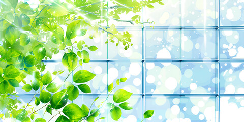 window with green leaves