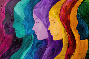 Colorful illustration of a group of women. International Women's Day concept. - obrazy, fototapety, plakaty