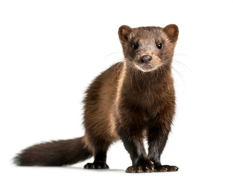 Nerz stehend isoliert auf wei&szlig;en Hintergrund, Freisteller 