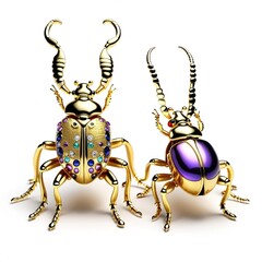 Fototapeta premium Luxurious Beetle made of gold with precious stones, jewelry.