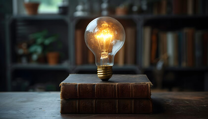 A light bulb is glowing inside of a book concept