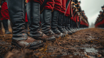 Boots and Legs of Soldiers - obrazy, fototapety, plakaty