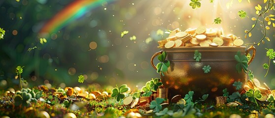 St. Patrick's Day Pot of Gold with Rainbow Banner

