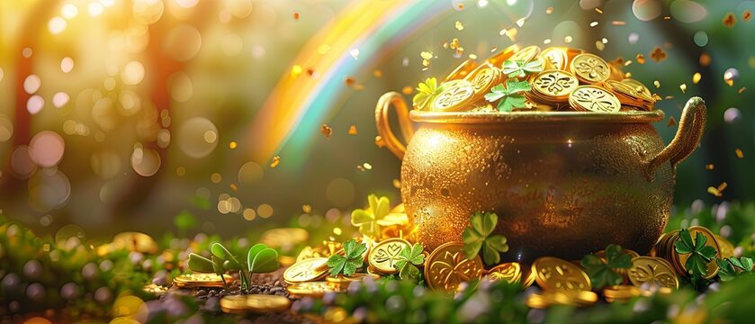 St. Patrick's Day Pot of Gold with Rainbow Banner

