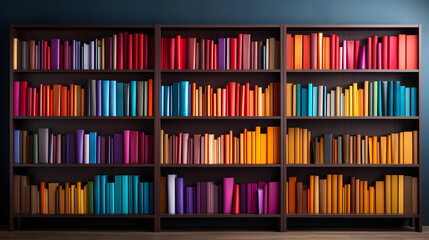 Bookshelf with colorful rainbow folders