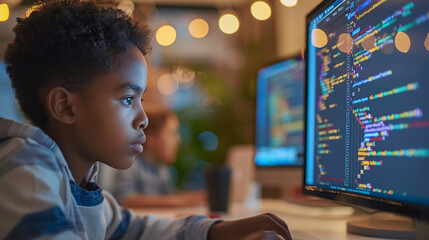 A teenage coder developing an educational software program that makes learning accessible and engaging for children from diverse backgrounds, embodying the inclusive values of Indi