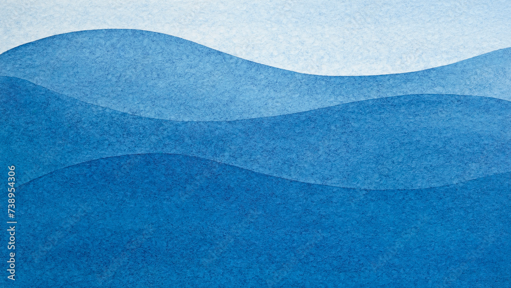 Aufkleber Abstract art background navy azure blue colors. Watercolor painting on texture paper with turquoise pattern of sea waves. Abstract art background with blue wavy line as gradient.